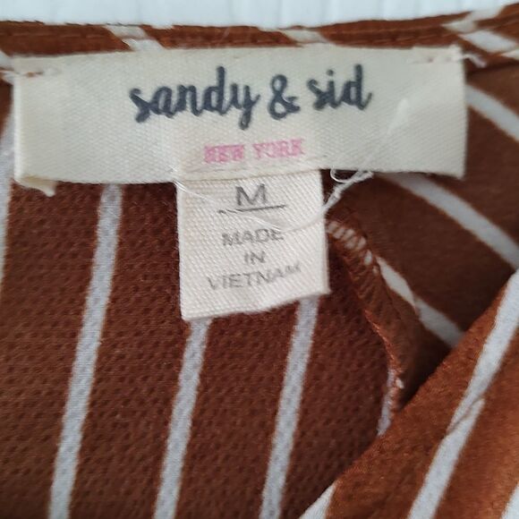 Sandy & Sid brown and white striped wrap front dress Sz M - Picture 5 of 6